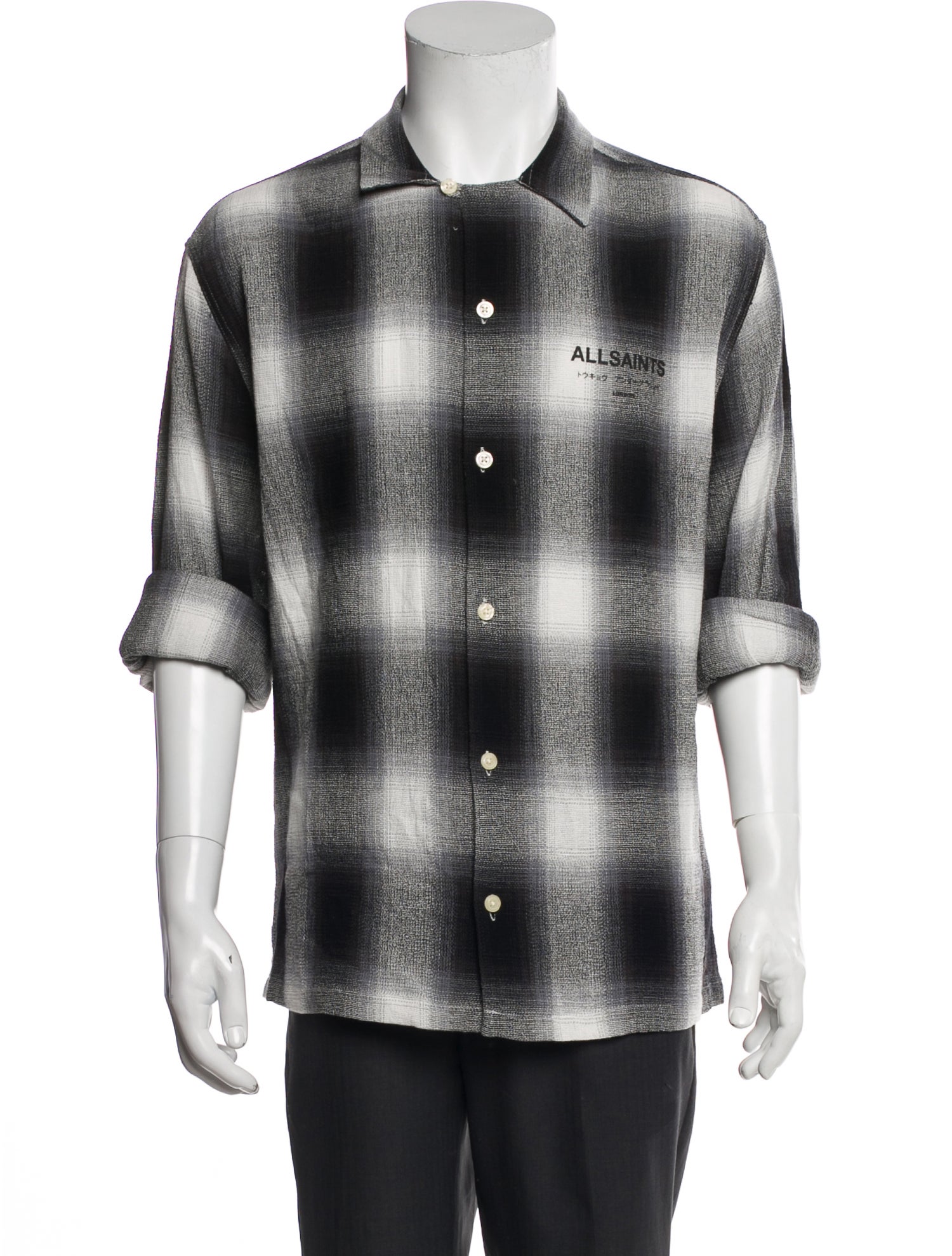 AllSaints Plaid Print Three-Quarter Sleeve Shirt
