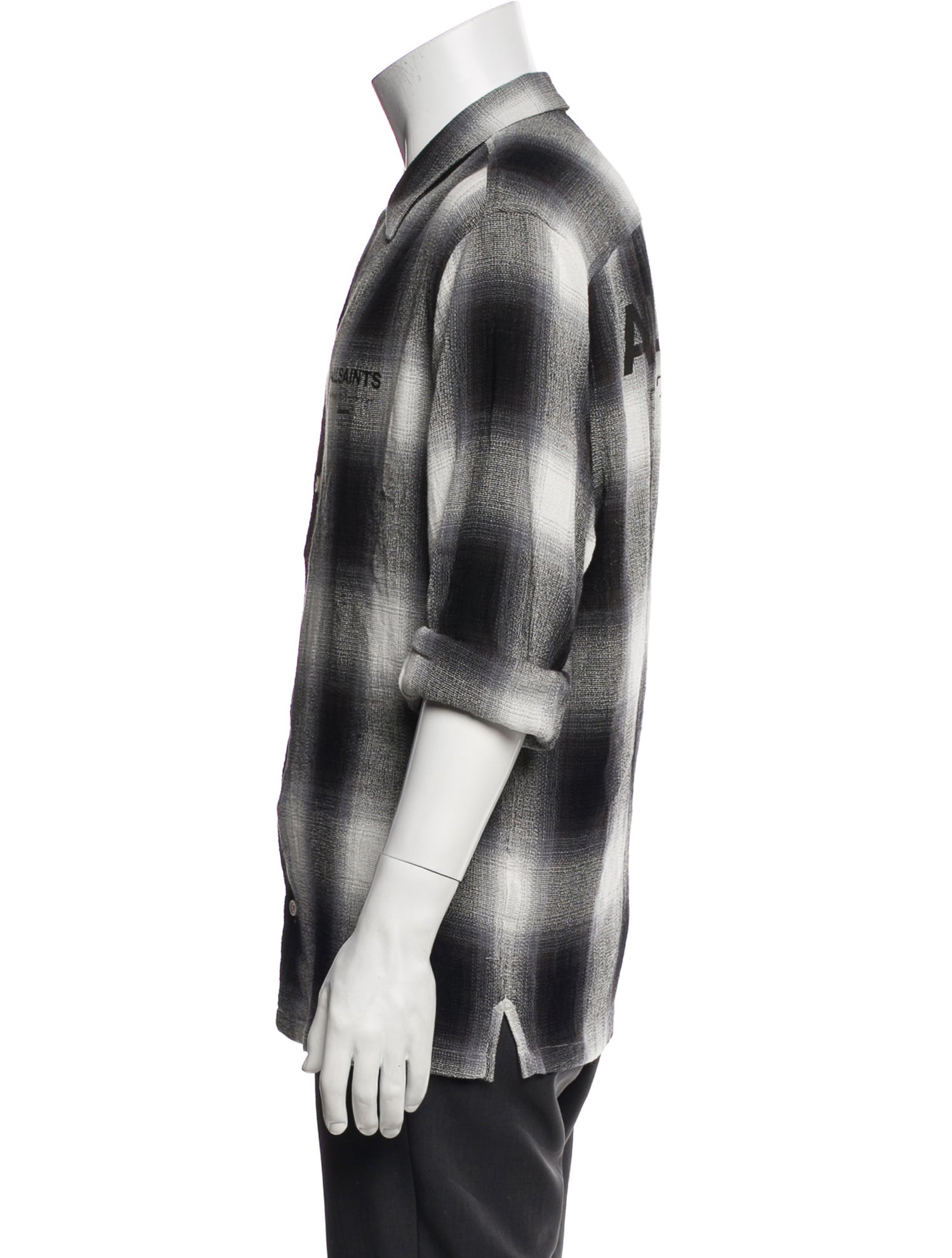 AllSaints Plaid Print Three-Quarter Sleeve Shirt