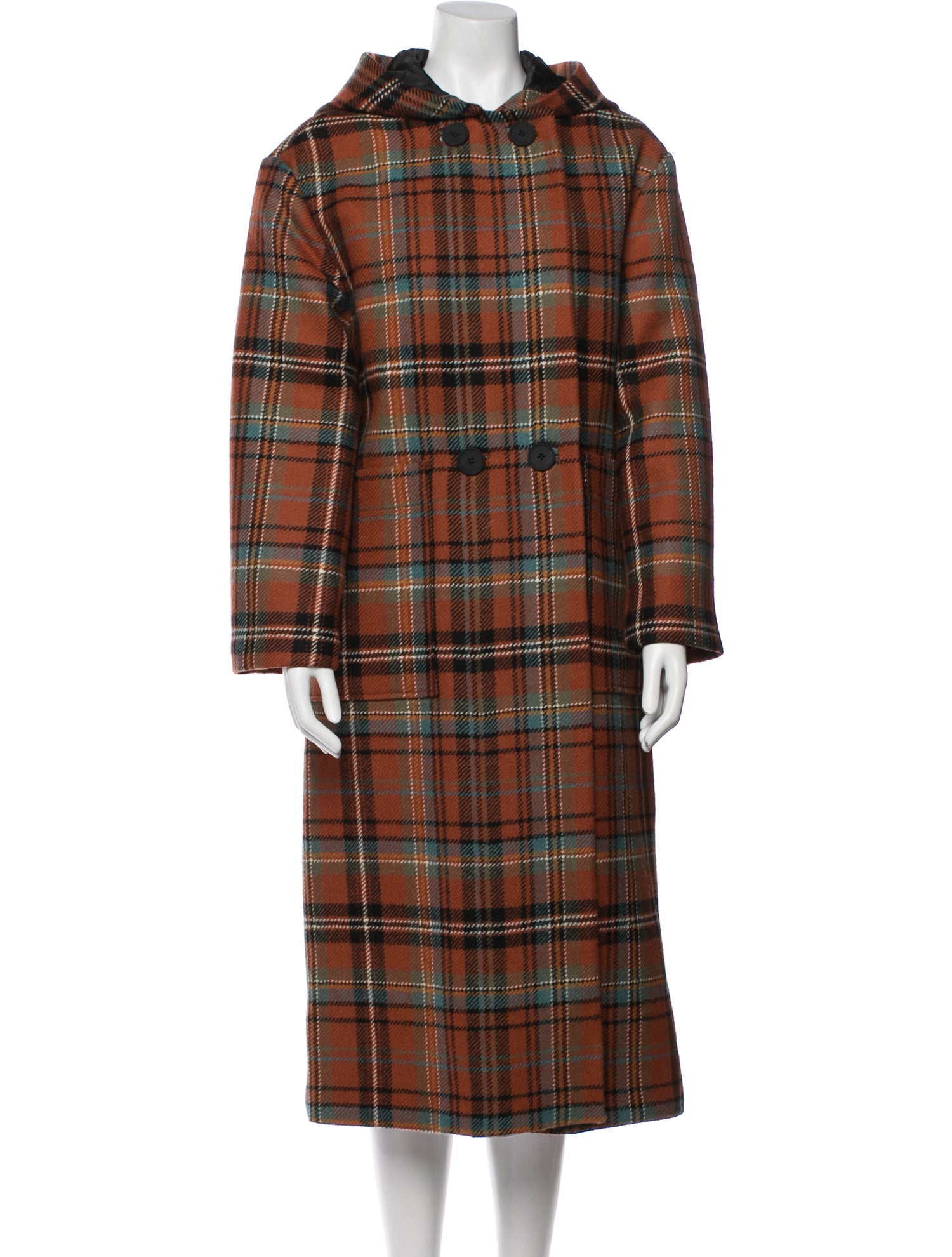 AllSaints Virgin Wool Plaid Print Trench Coat w/ Tags