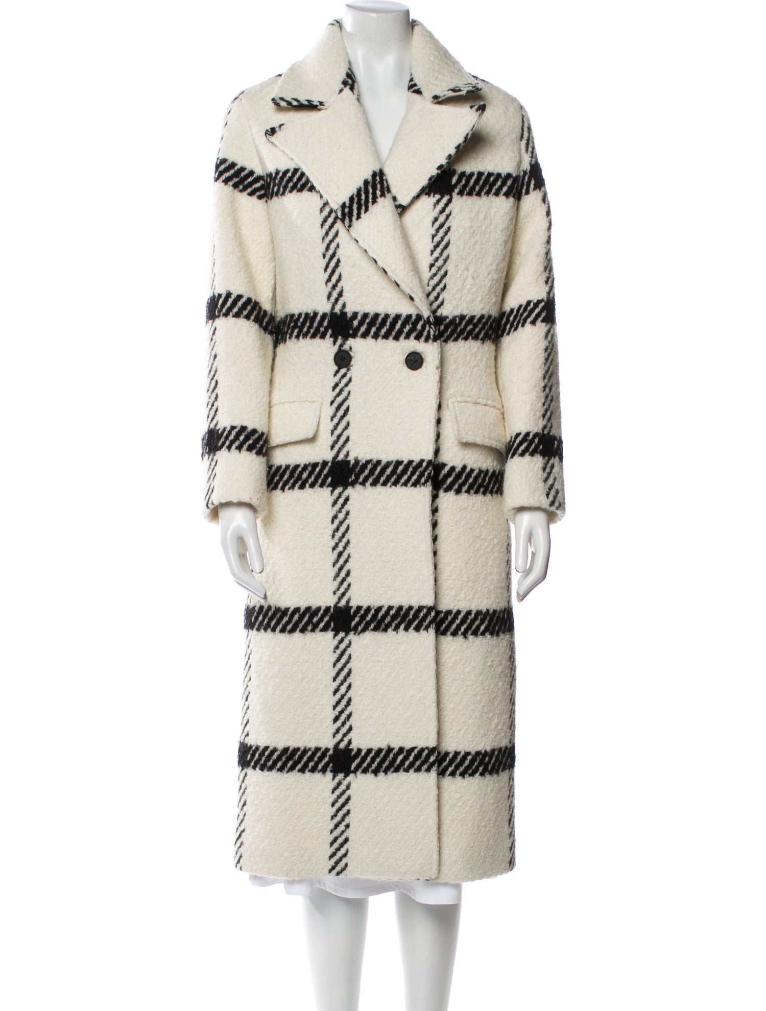 AllSaints Wool Plaid Print Faux Fur Coat