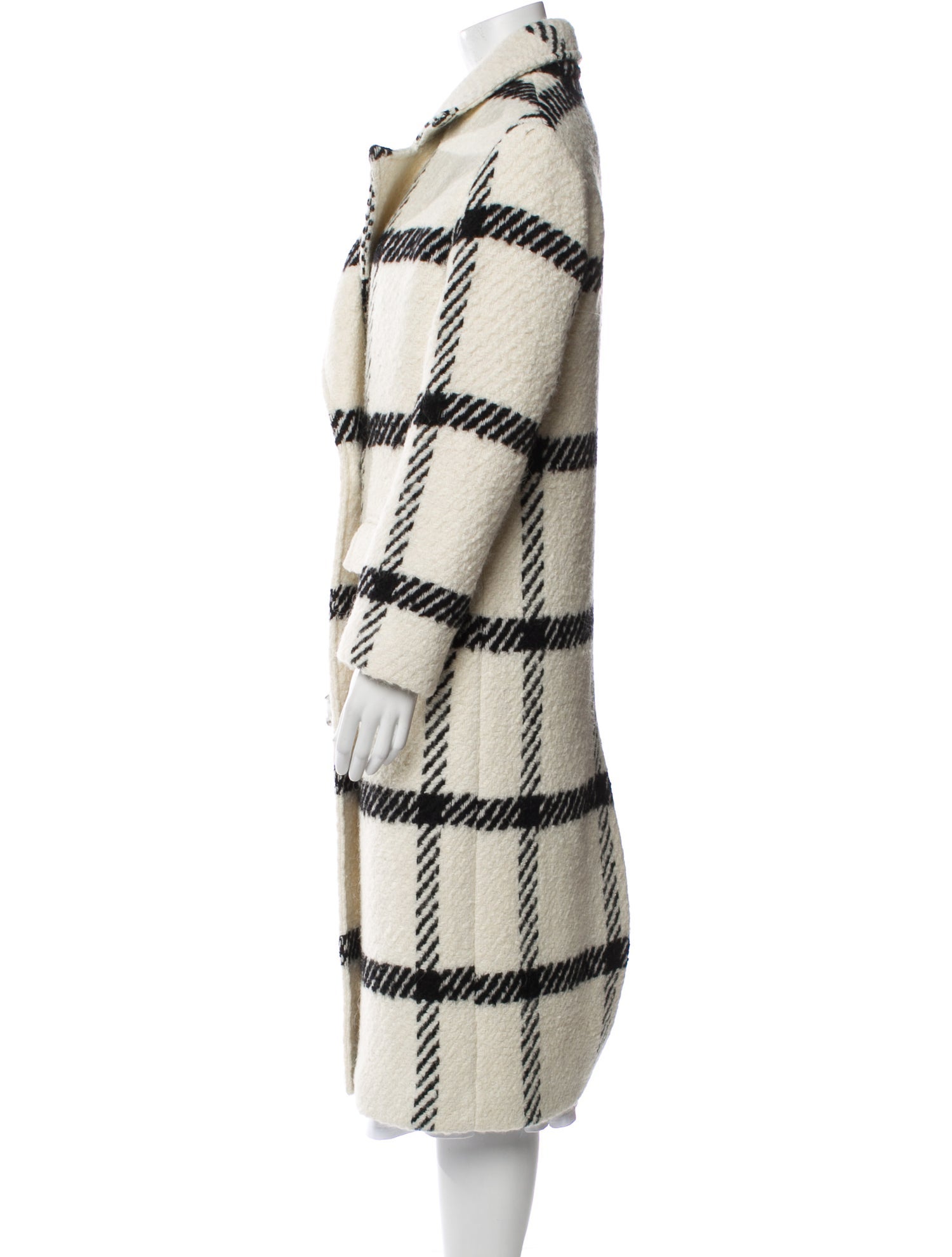 AllSaints Wool Plaid Print Faux Fur Coat