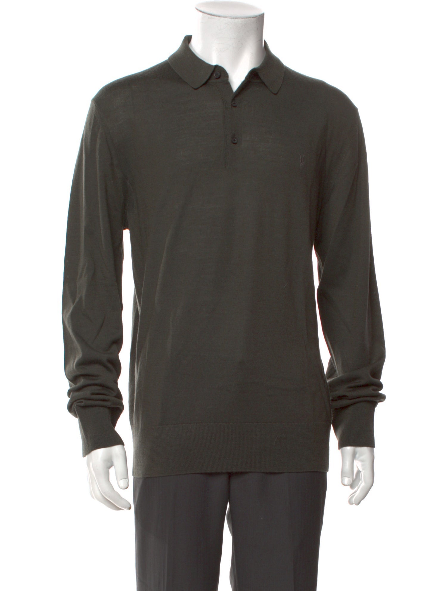 AllSaints Merino Wool Crew Neck Polo Sweater