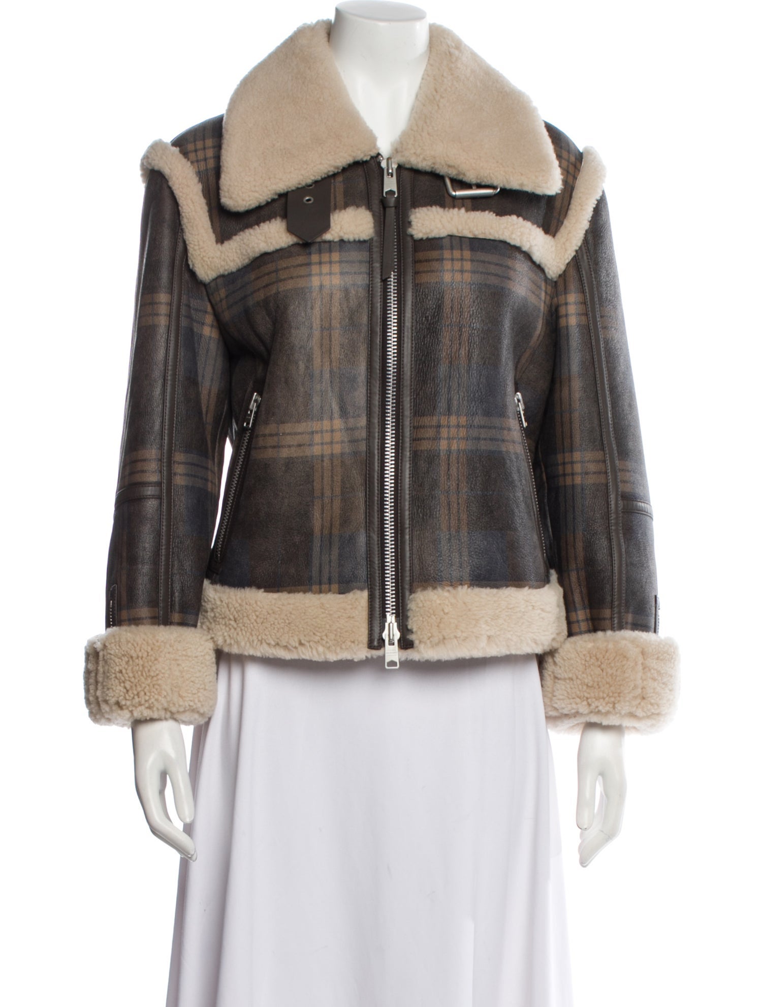 AllSaints Shearling Plaid Print Jacket
