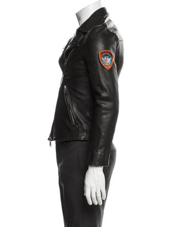 AllSaints Lamb Leather Graphic Print Moto Jacket