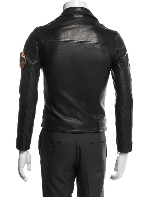 AllSaints Lamb Leather Graphic Print Moto Jacket