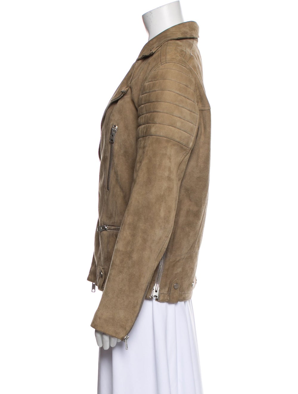 AllSaints Suede Biker Jacket Neutrals Pointed Col… - image 2
