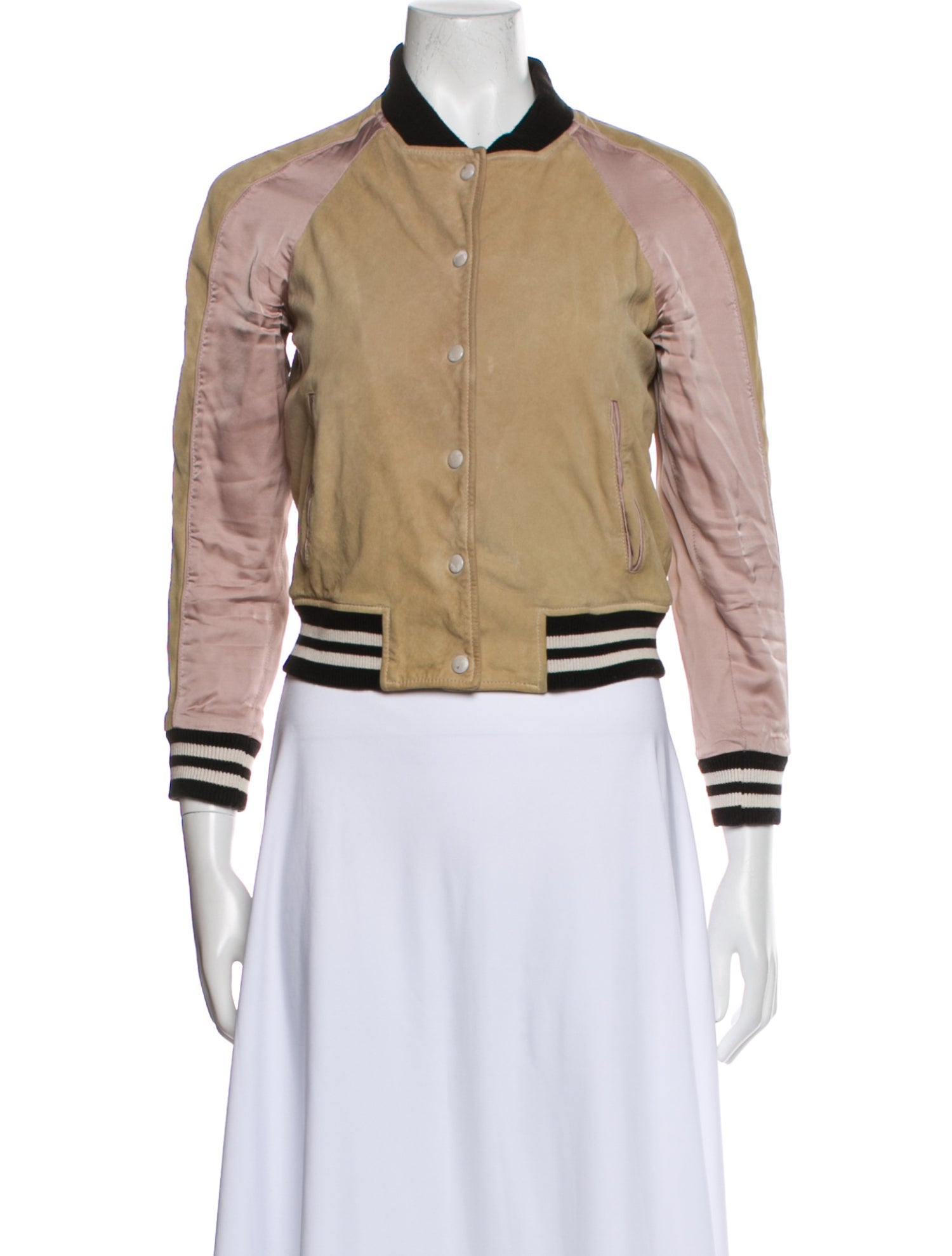 AllSaints Leather Colorblock Pattern Bomber Jacket