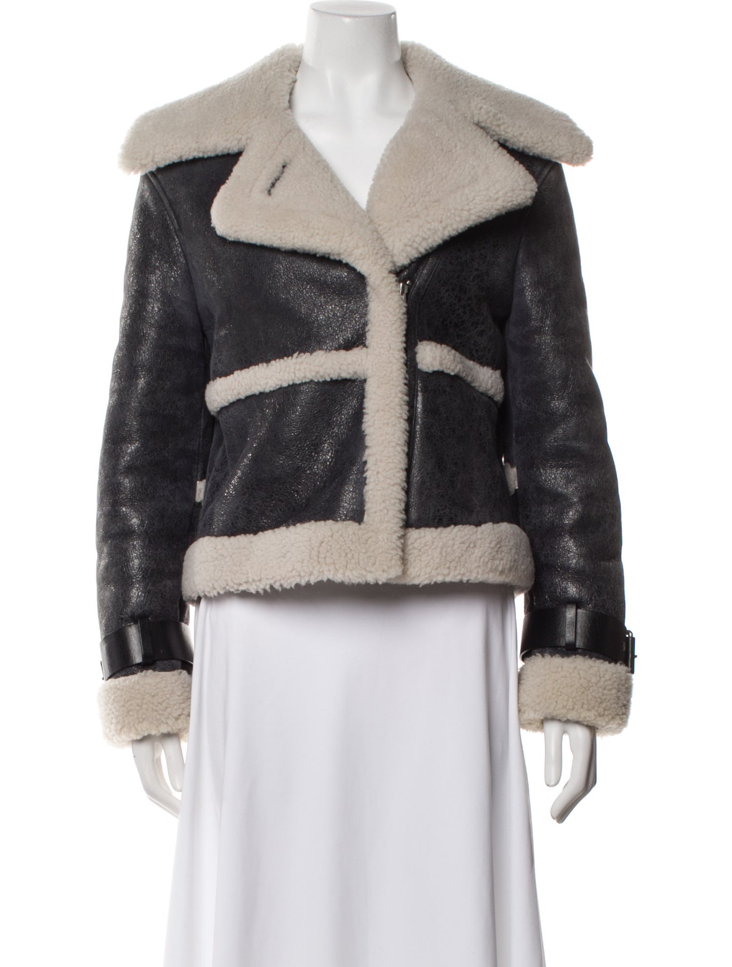 AllSaints Shearling Colorblock Pattern Fur Jacket