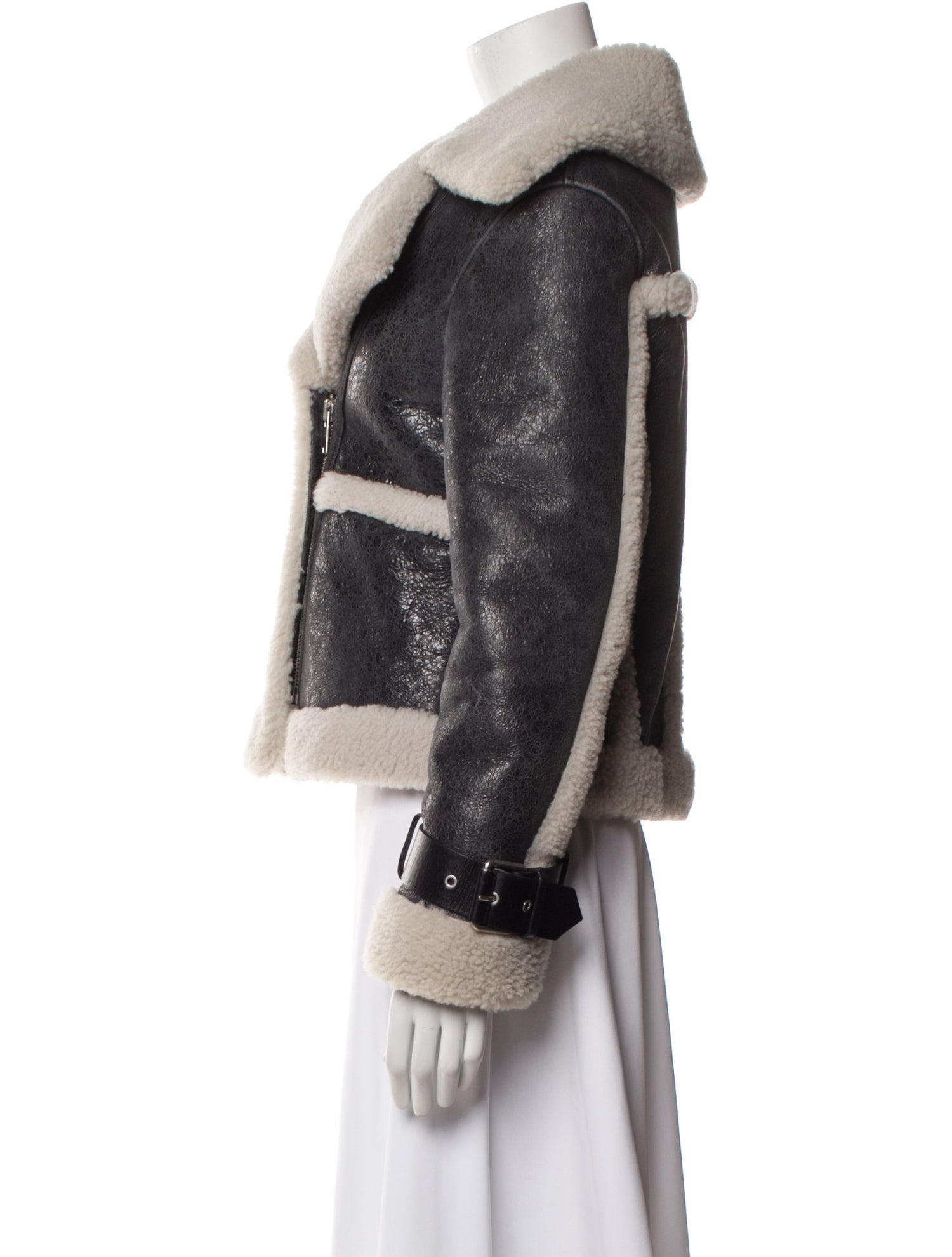 AllSaints Shearling Colorblock Pattern Fur Jacket