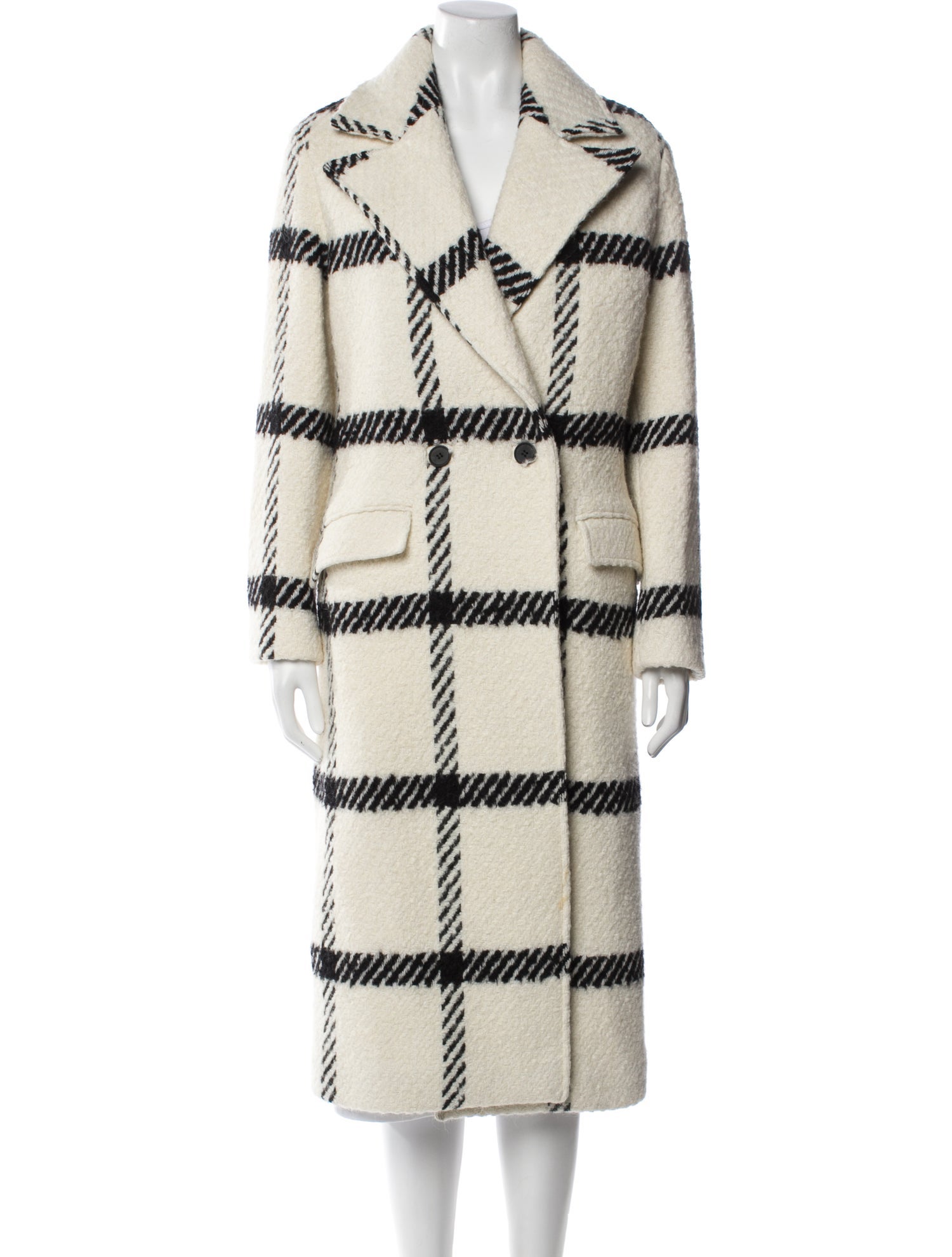AllSaints Wool Plaid Print Trench Coat