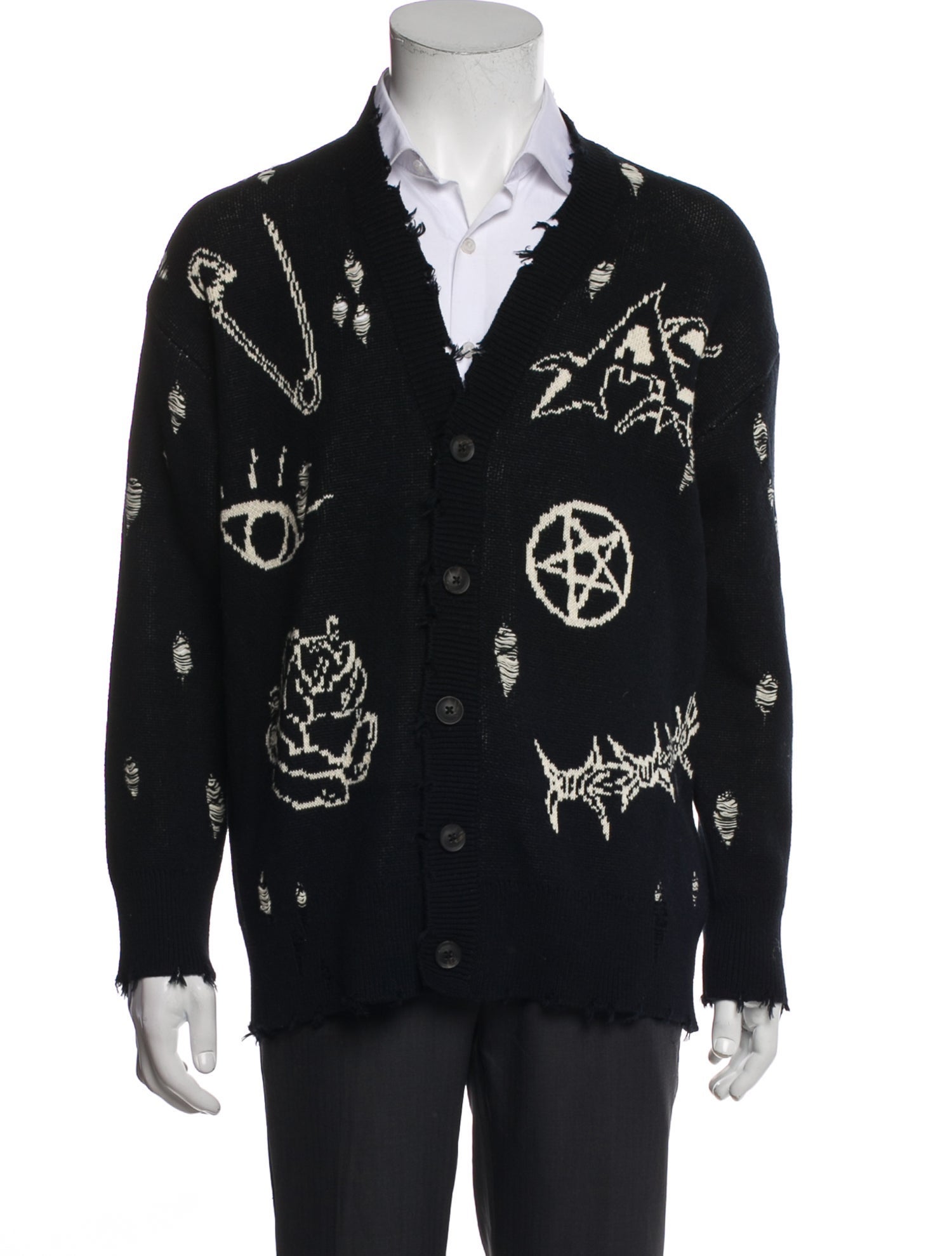 AllSaints Graphic Print V-Neck Cardigan