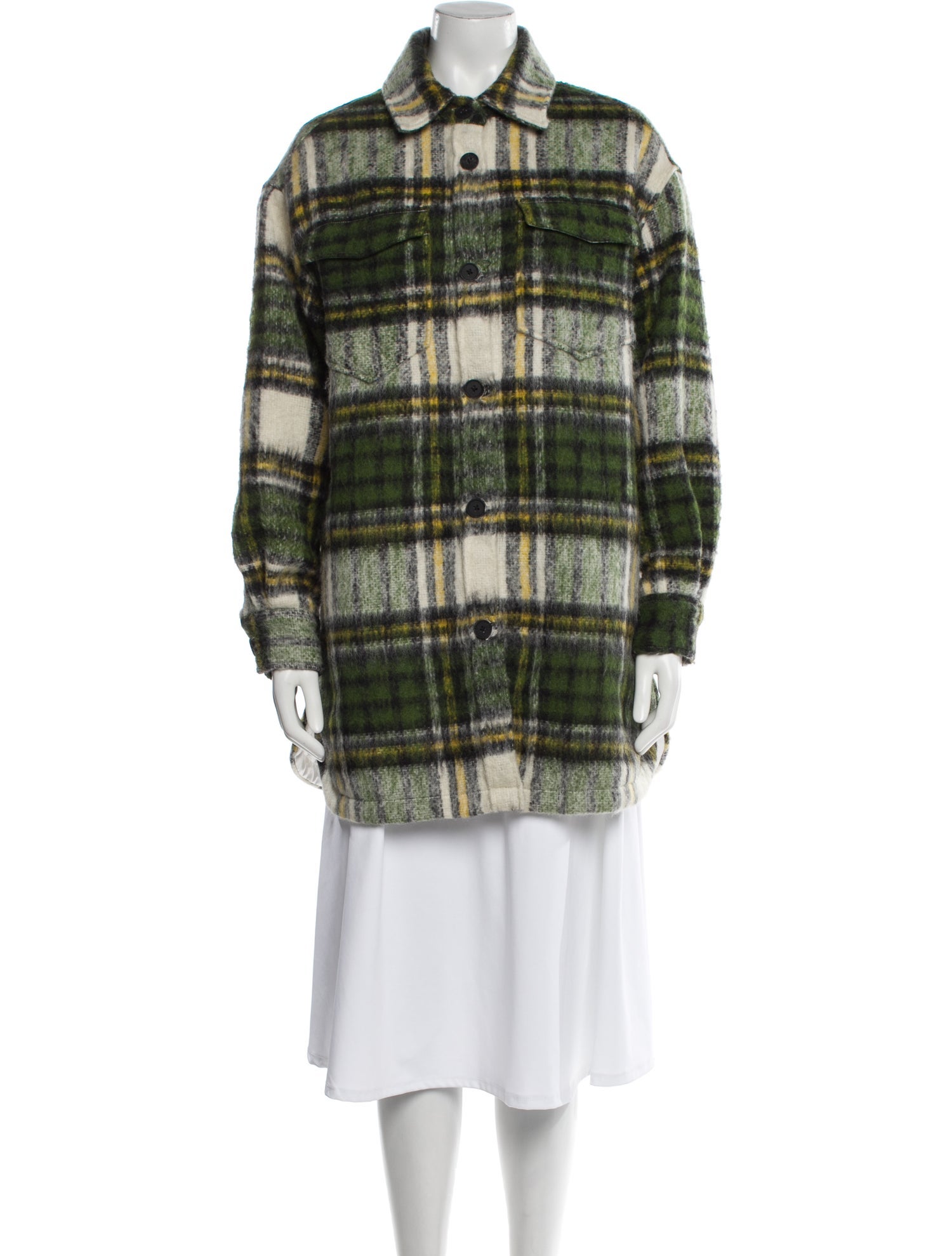 AllSaints Wool Plaid Print Peacoat