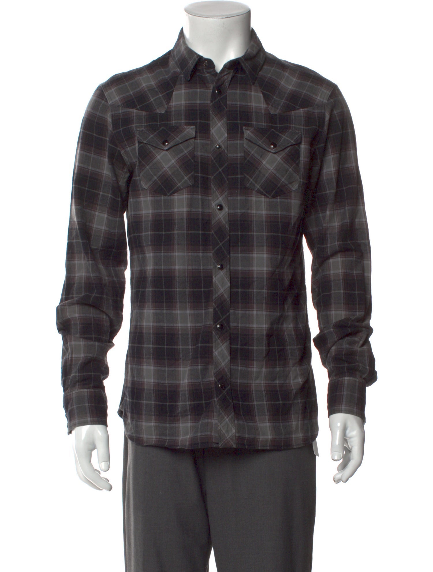AllSaints Plaid Print Long Sleeve Western Shirt