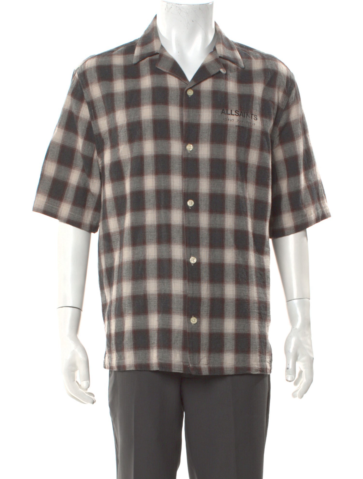 AllSaints Plaid Print Short Sleeve Shirt