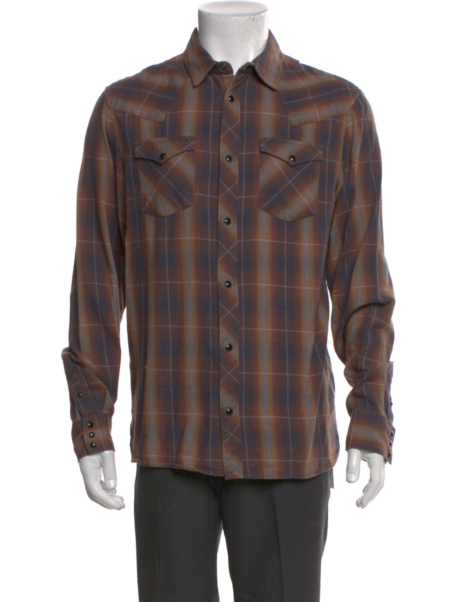 AllSaints Plaid Print Long Sleeve Western Shirt