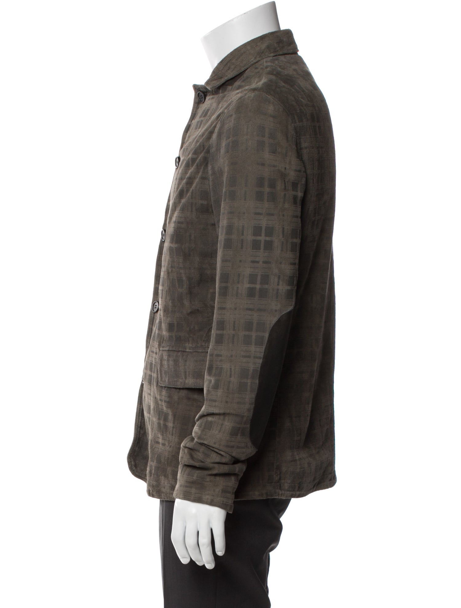 AllSaints Leather Plaid Print Utility Jacket