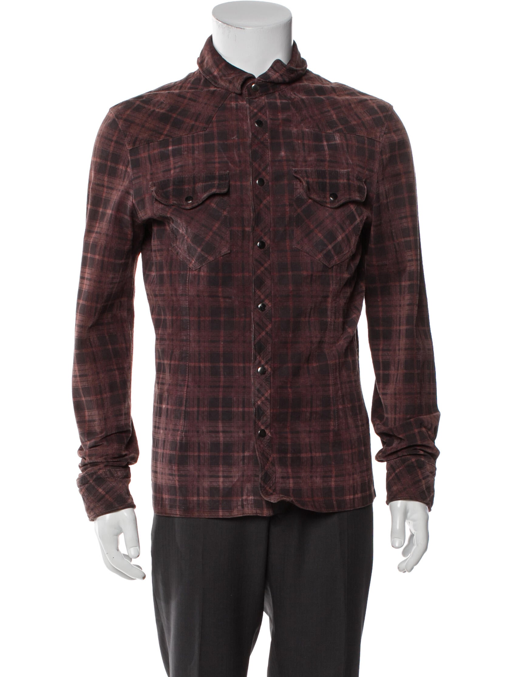 AllSaints Leather Plaid Print Trucker Jacket