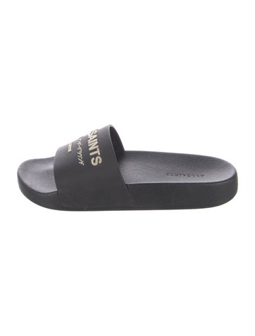 Pre-owned Allsaints Rubber Printed Slides In Black