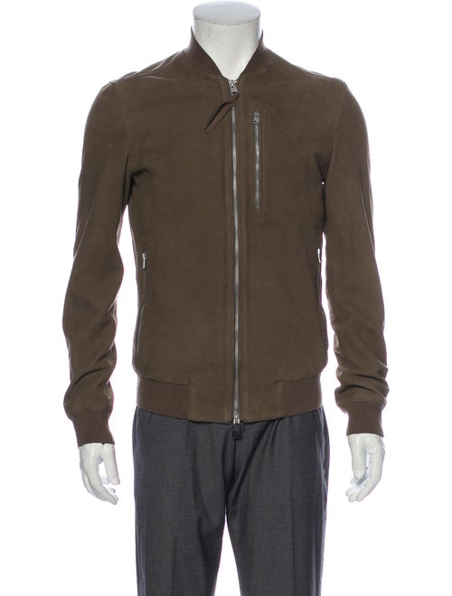 AllSaints Leather Bomber Jacket Brown