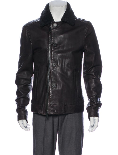 AllSaints Sherpa Trimmed Leather Jacket Brown