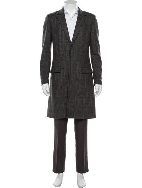 AllSaints Plaid Print Overcoat Grey