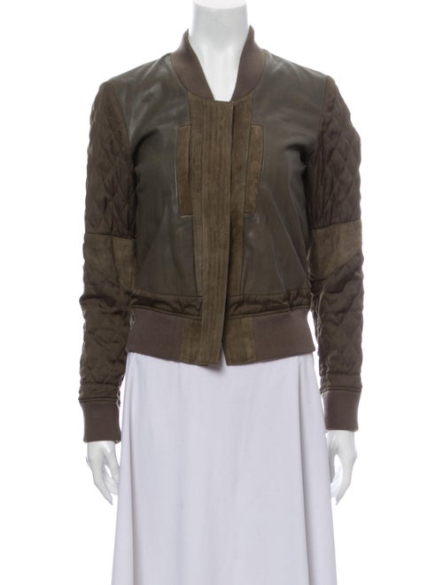 AllSaints Lamb Leather Bomber Jacket Green