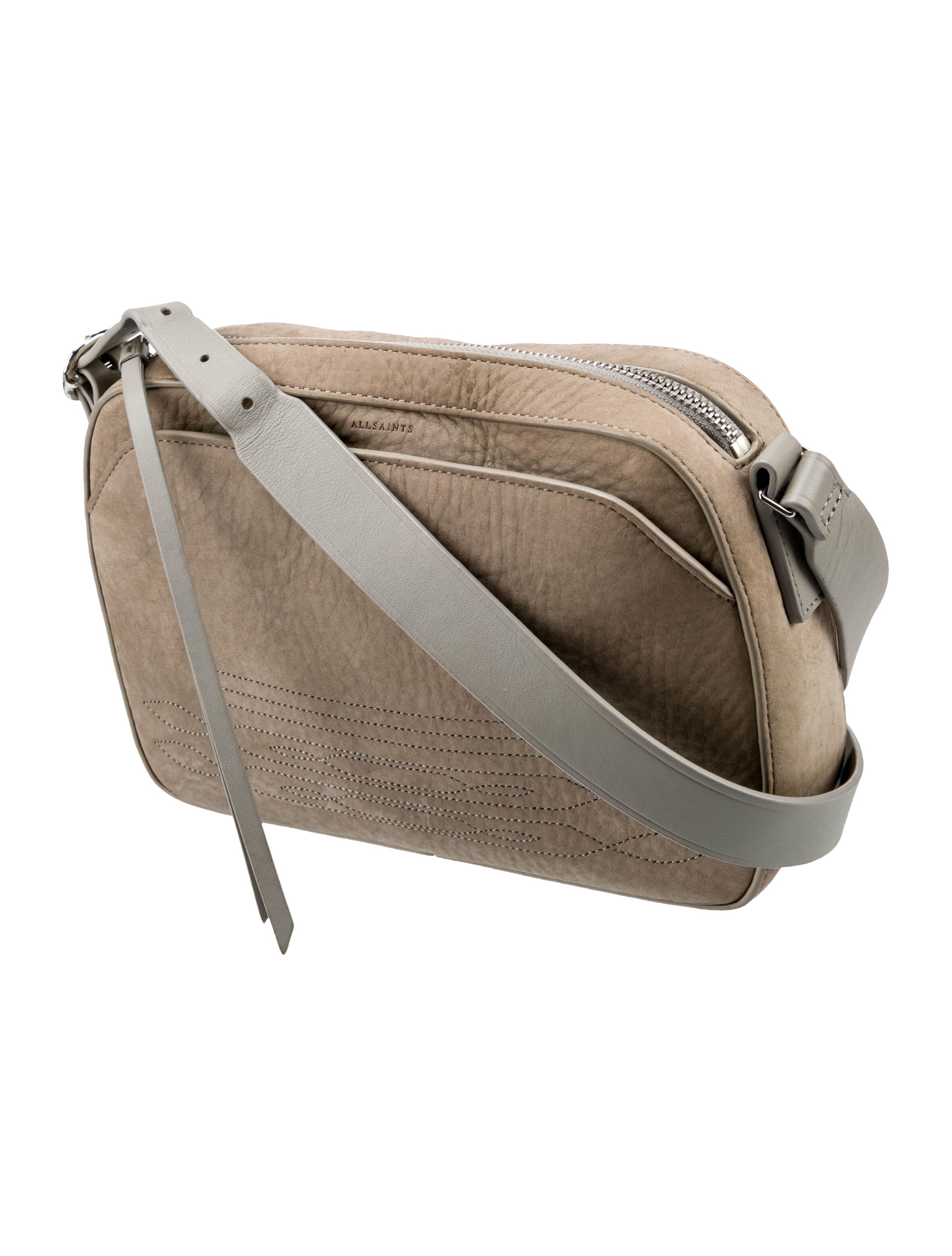 AllSaints Suede Leather Trimmed Crossbody Grey Crossbody Bags