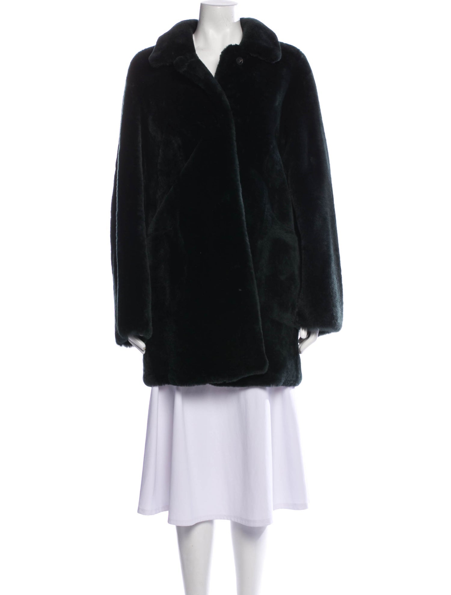 AllSaints Lambskin Faux Fur Coat - Green Coats, Clothing - WAQ85089