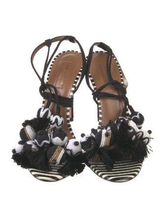 AQUAZZURA x RACIL Leather Tassel Accents Sandals