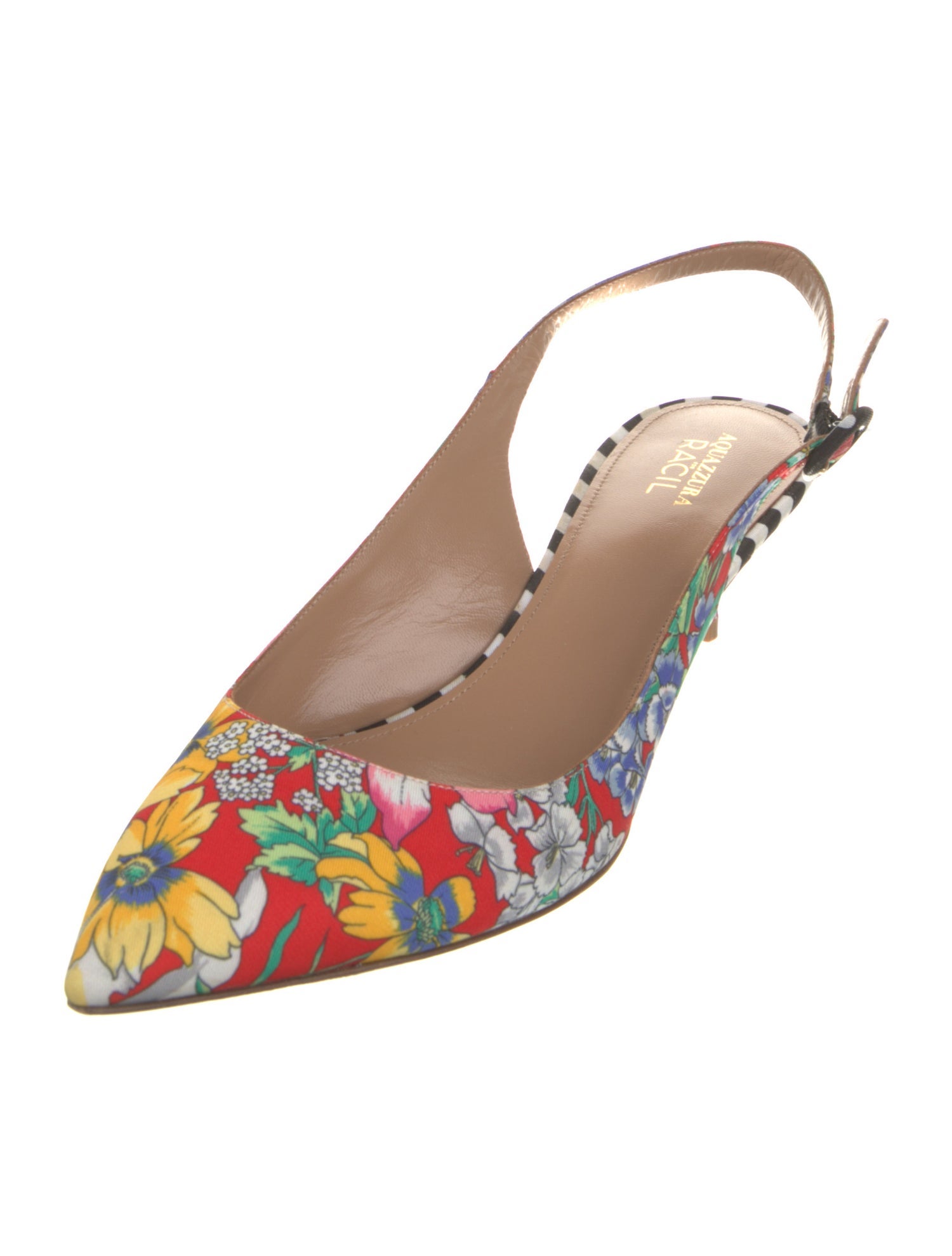 AQUAZZURA x RACIL Canvas Floral Print Slingback Pumps