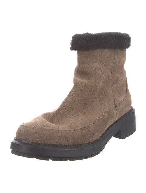 Aquatalia Suede Fur Trim Combat Boots