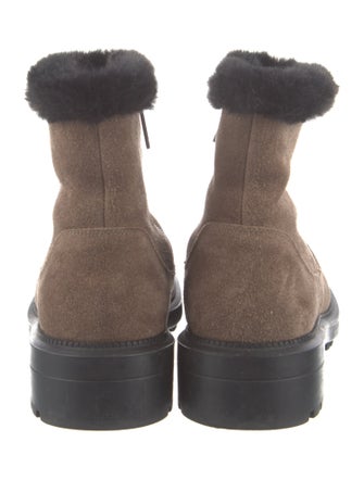 Aquatalia Suede Fur Trim Combat Boots