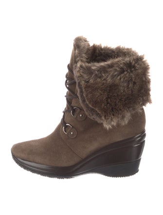 Aquatalia Suede Faux Fur Trim Lace-Up Boots
