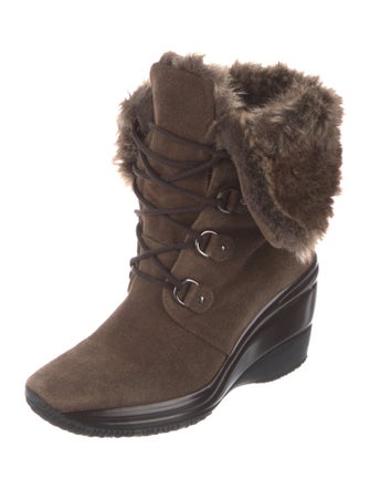 Aquatalia Suede Faux Fur Trim Lace-Up Boots