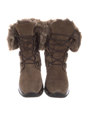 Aquatalia Suede Faux Fur Trim Lace-Up Boots