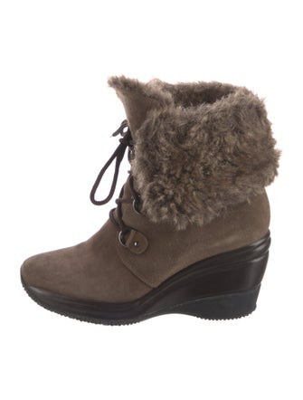 Aquatalia Suede Faux Fur Trim Lace-Up Boots
