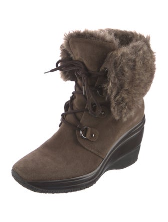 Aquatalia Suede Faux Fur Trim Lace-Up Boots