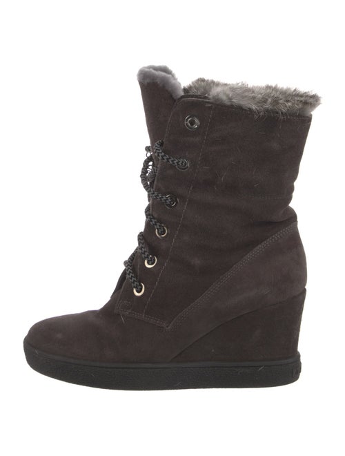 Aquatalia Suede Fur Trim Lace-Up Boots