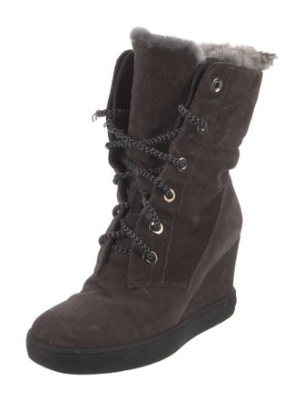 Aquatalia Suede Fur Trim Lace-Up Boots