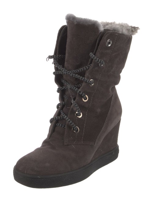 Aquatalia Suede Fur Trim Lace-Up Boots