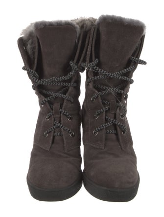 Aquatalia Suede Fur Trim Lace-Up Boots