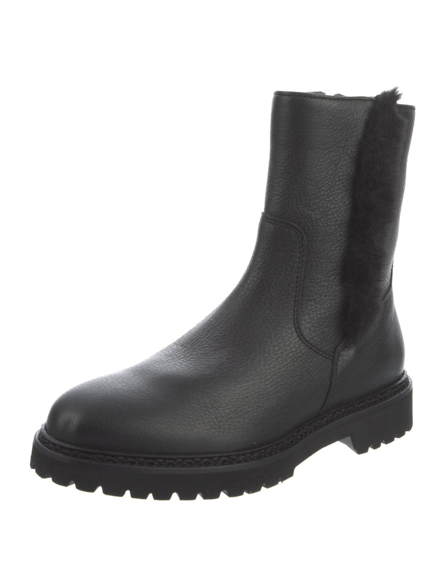 Aquatalia Leather Faux Fur Trim Combat Boots