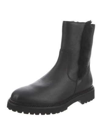 Aquatalia Leather Faux Fur Trim Combat Boots