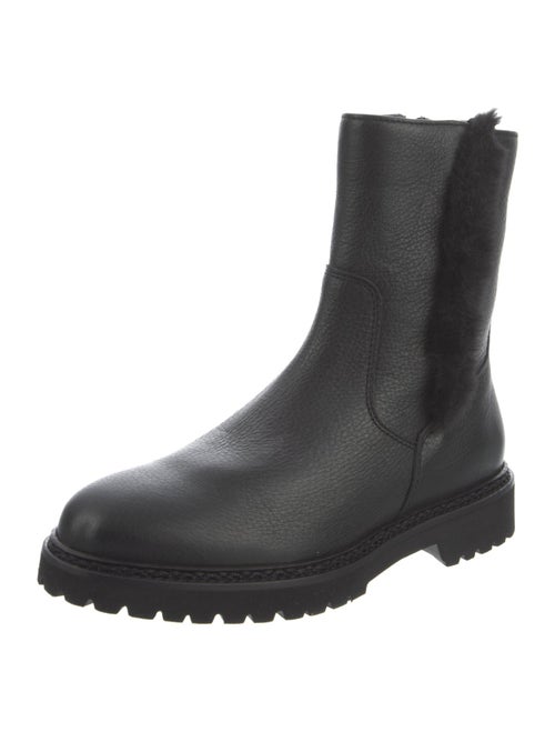 Aquatalia Leather Faux Fur Trim Combat Boots