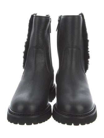 Aquatalia Leather Faux Fur Trim Combat Boots