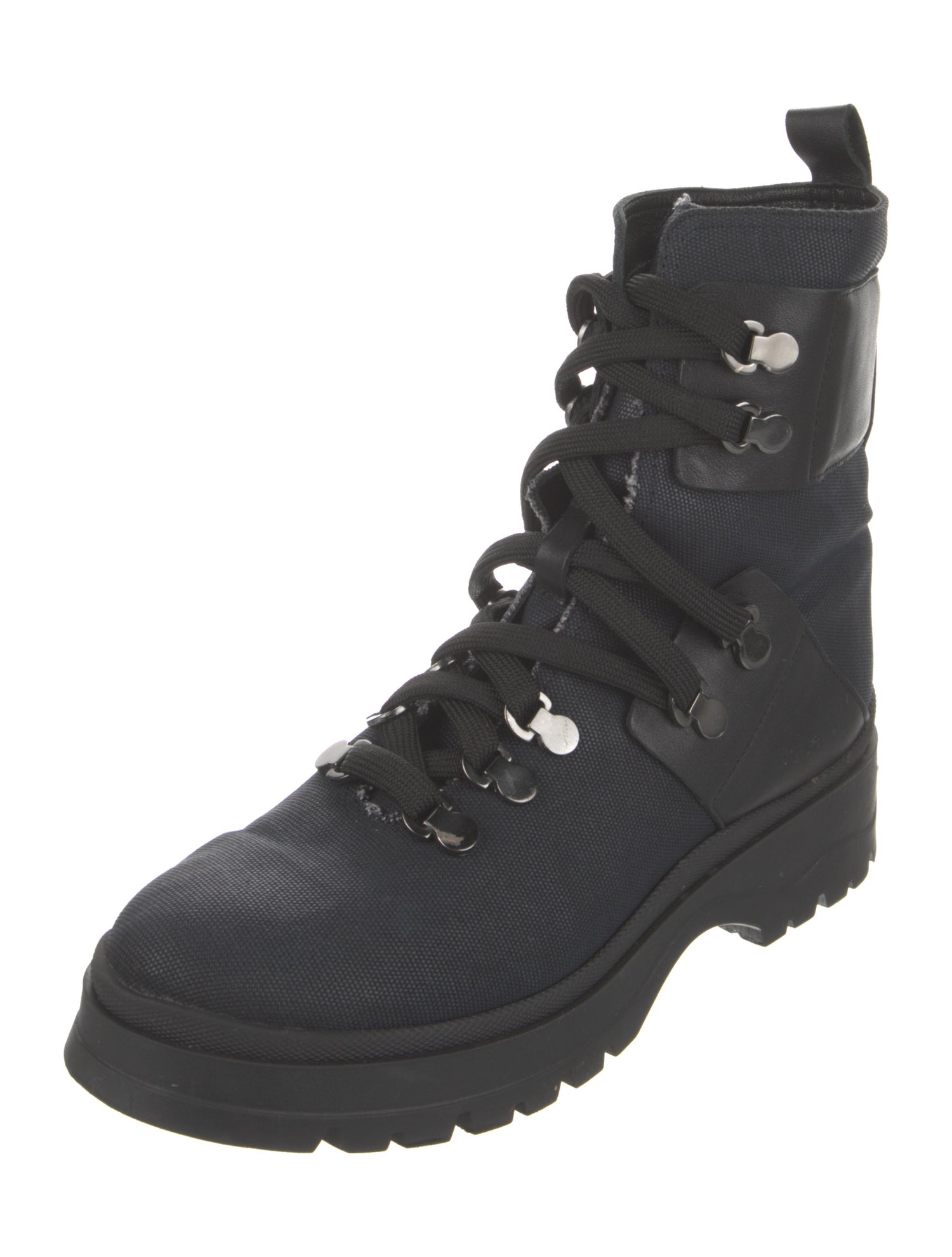 Aquatalia Canvas Leather Trim Embellishment Combat Boots