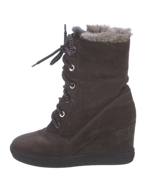 Aquatalia Suede Fur Trim Lace-Up Boots