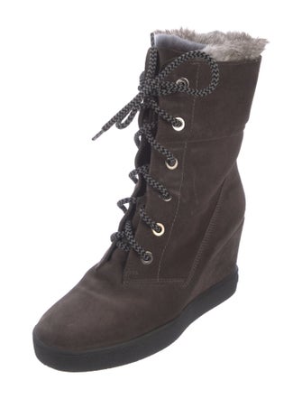 Aquatalia Suede Fur Trim Lace-Up Boots