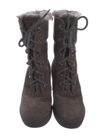 Aquatalia Suede Fur Trim Lace-Up Boots