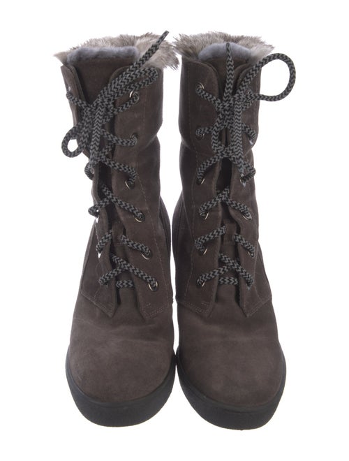 Aquatalia Suede Fur Trim Lace-Up Boots